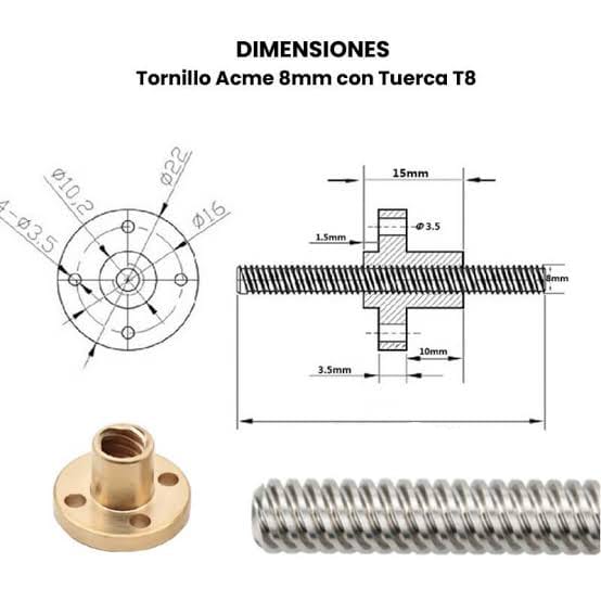 HUSILLO T8 X 100 CM + TUERCA (8MM DE AVANCE POR VUELTA)