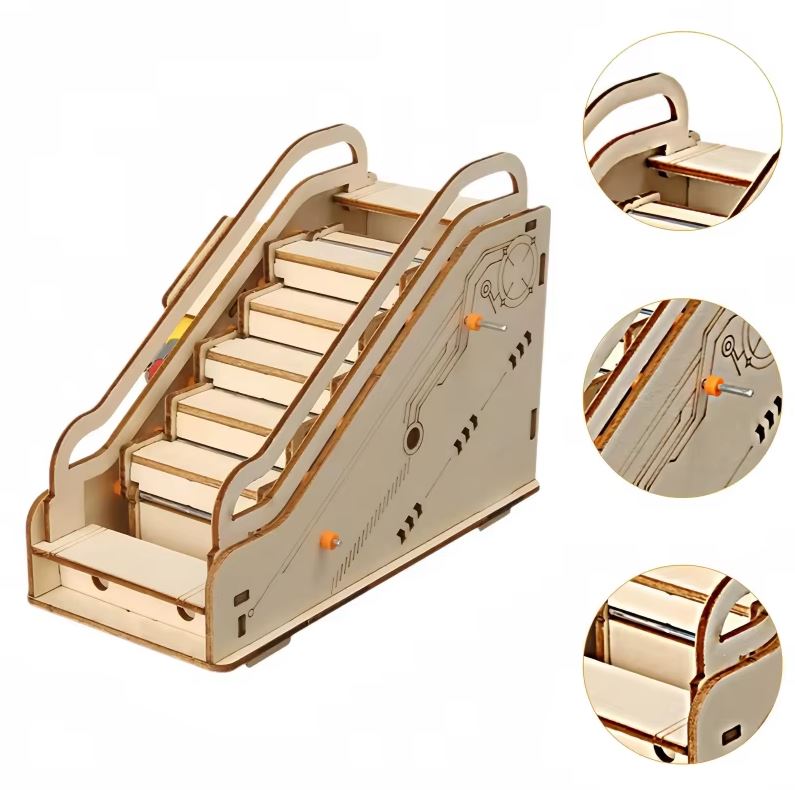 MINI MODELO DE ESCALERA MECANICA EN MADERA PARA ARMAR