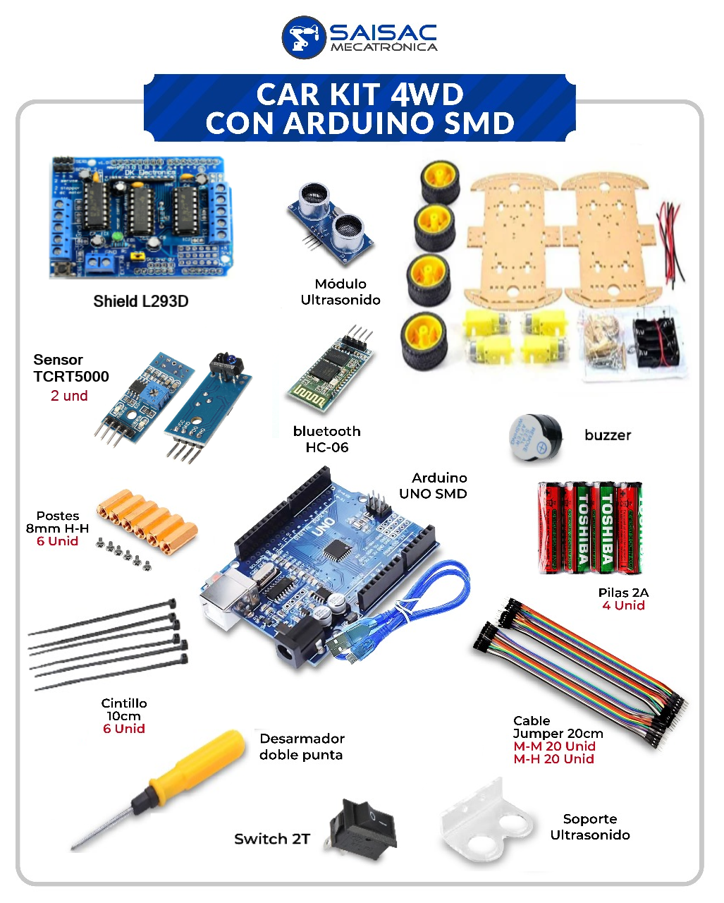 CAR KIT 4WD CON ARDUINO UNO SMD