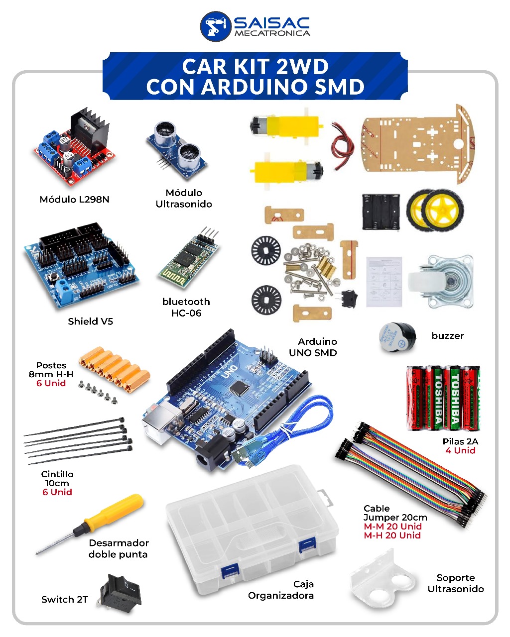 CAR KIT 2WD CON ARDUINO SMD