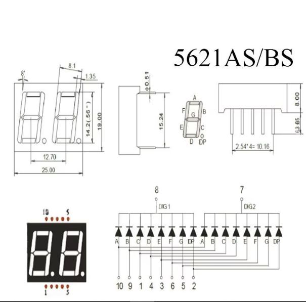 DISPLAY 7SEG. 2DIG. CATODO COMUN