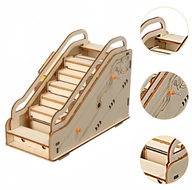 MINI MODELO DE ESCALERA MECANICA EN MADERA PARA ARMAR