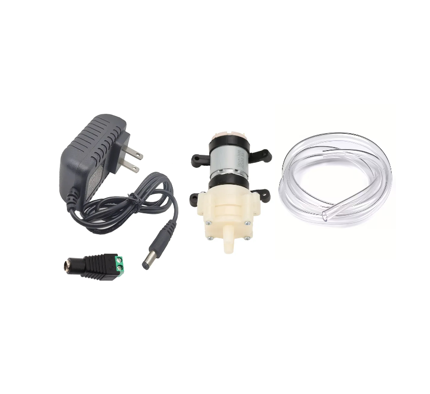 BOMBA DE AGUA 12V RS385 + FUENTE DE 12V CON JACK BORNERA + MANGUERA