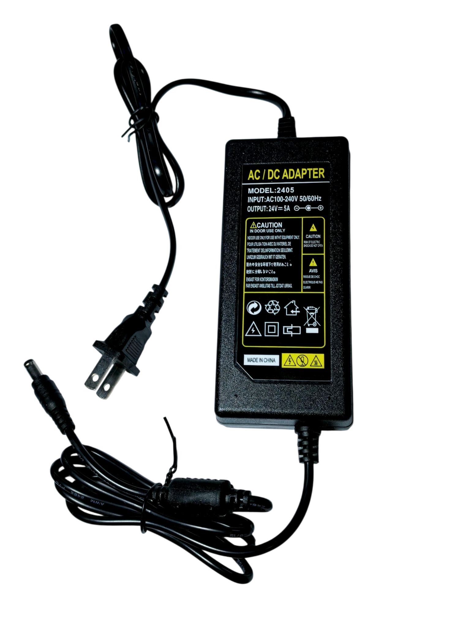 FUENTE DE ALIMENTACIÓN AC/DC 220V A 24V 5A – CON PLUG / CONECTOR DE SALIDA: DC PLUG 5.5MM X 2.1MM