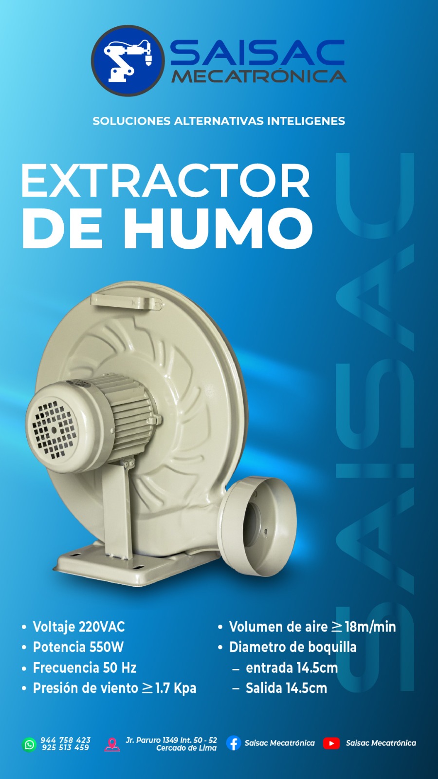 EXTRACTOR DE HUMO DE 550W PARA MAQUINA DE CORTE LASER CO2
