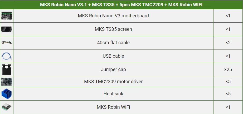 KIT COMPLETO MKS ROBIN NANO V3.1 + Pantalla TS35 + Drivers TMC2209 + WiFi
