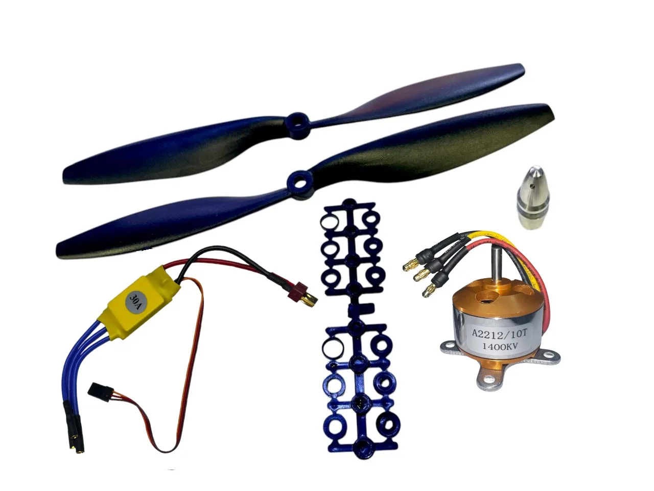 MOTOR BRUSHLESS A2212 1400KV + TARJETA ESC DE 30A + HELICE + CONECTOR